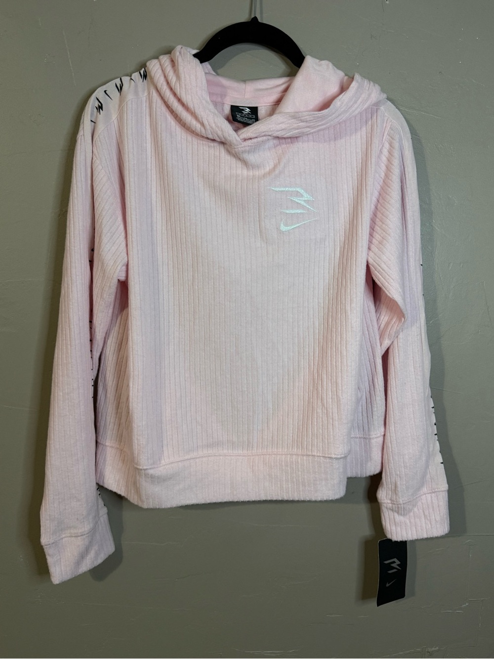 Nike Women's Light Pink Ribbed Cowl-Neck Hoodie